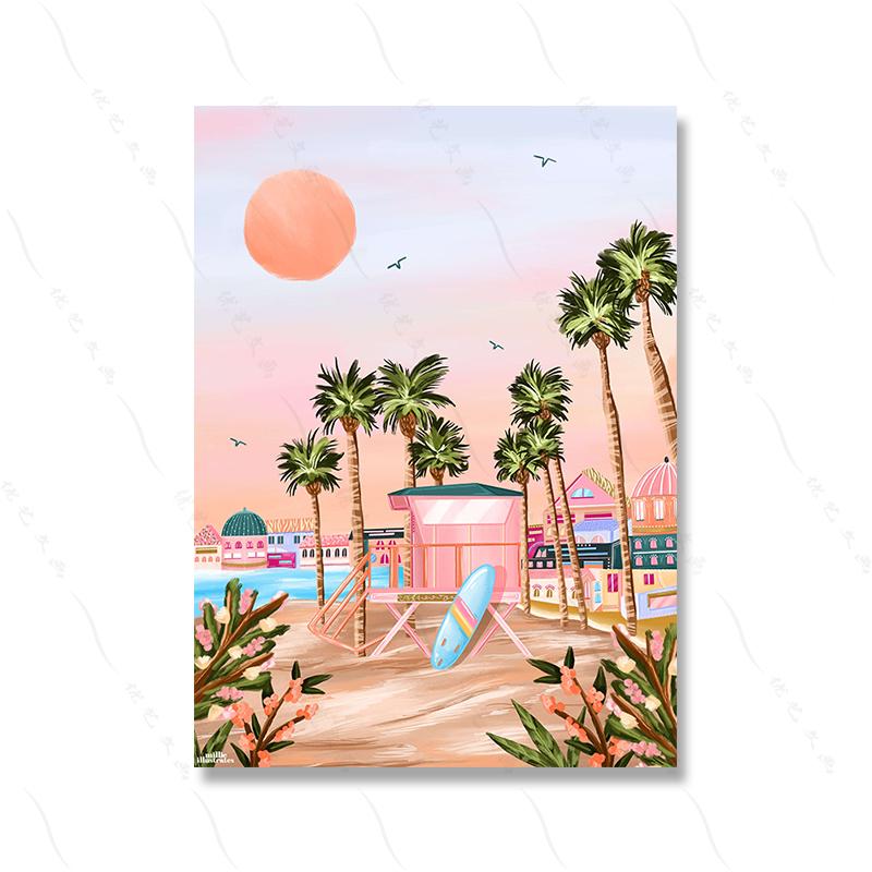 Rome Marrakech Landscape Poster Canvas Painting Prints Miami Beach Travel Posters Wall Art Pictures Home Decor For Living Room