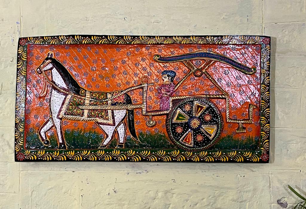 Handmade Indian Horse Wall Art: Traditional Wooden Home Decor (36x18)