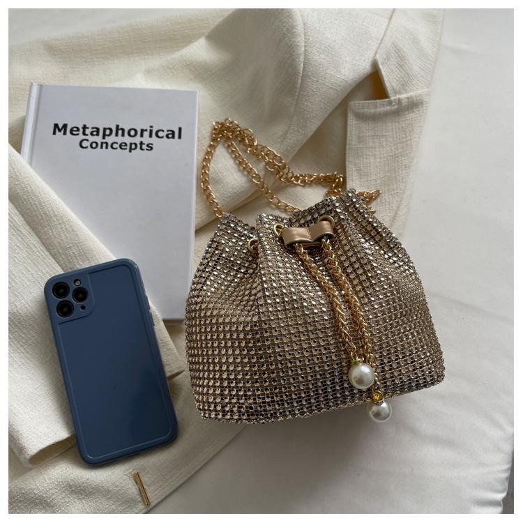 Koreanische Strass-Bucket-Handtasche – Damenmode Kette Umhängetasche