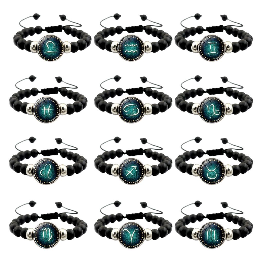 Brilliant Gift Black Beaded Bracelet Show Thoughtfulness With Zodiac Signs Horoscope Astrology Bracelets Adjustable, 3