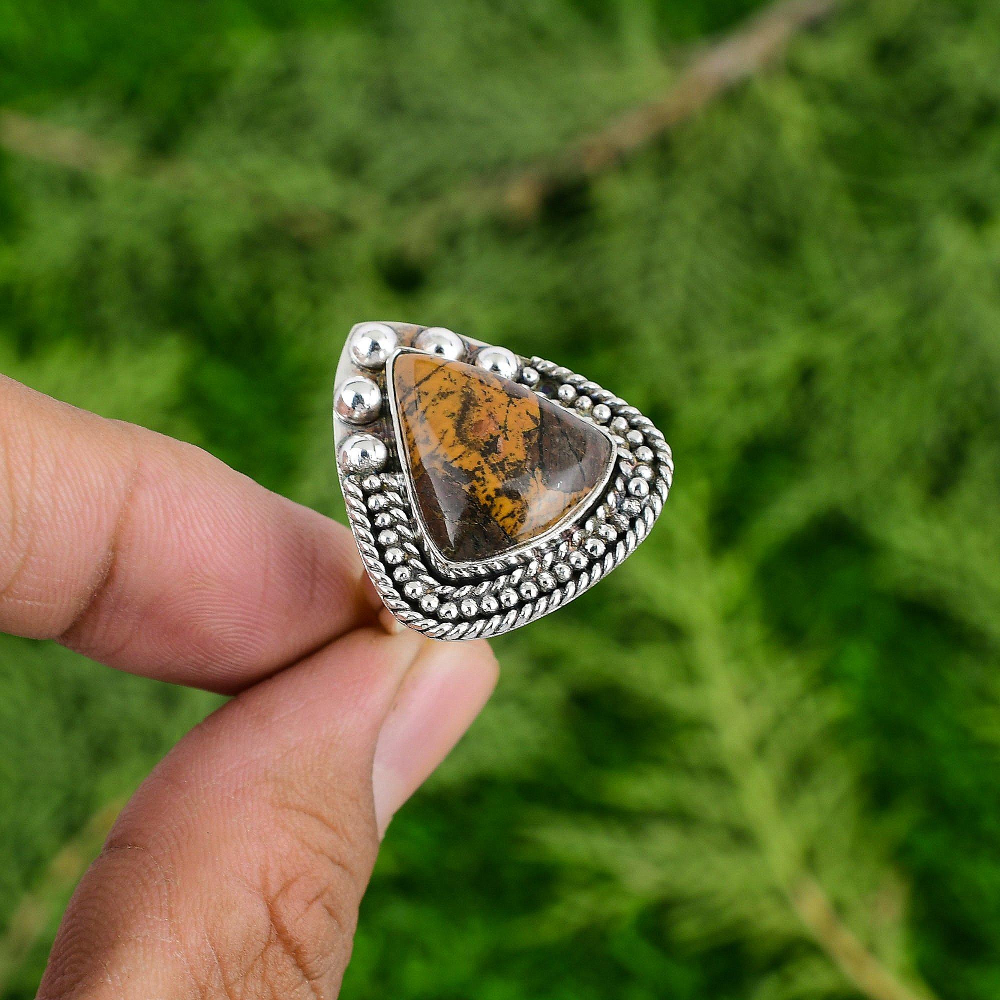 

Trillion Mookaite Gemstone Engagement Daughter Ring Jewelry 925 Sterling Silver Adjustable