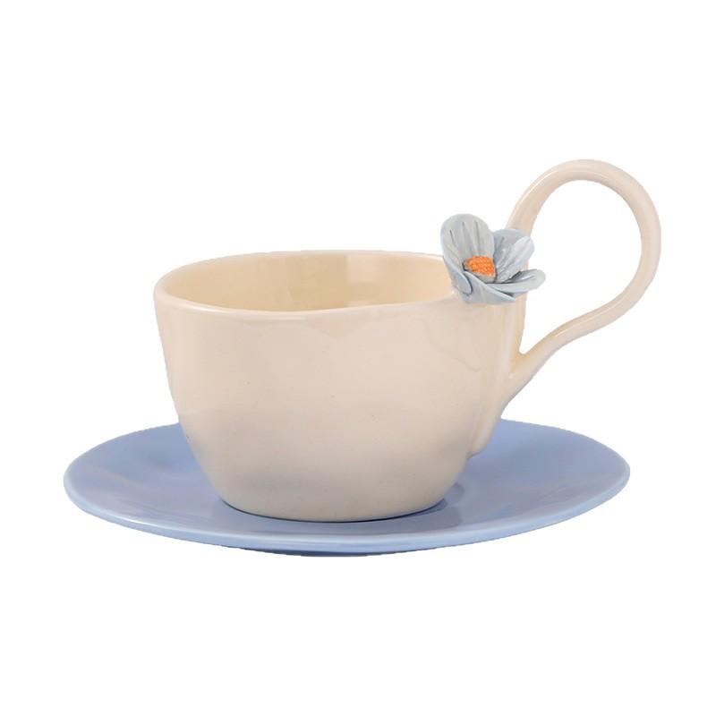Handmade Pinched Flower Ceramic Teacup Women'S Home Office Coffee Cup Simple Milk Cup With Saucer And Spoon
