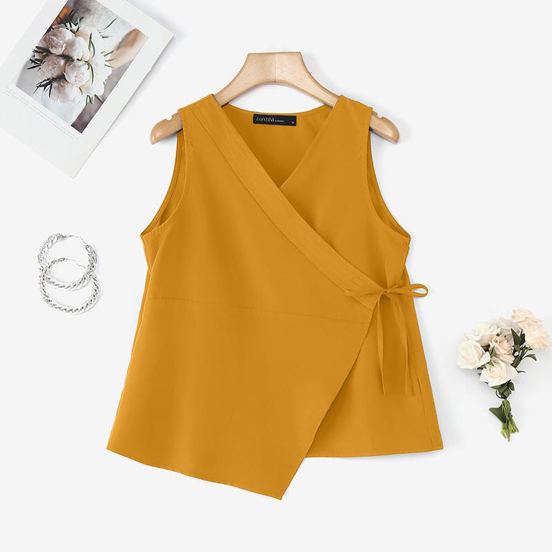 ZANZEA Women Casual V-Neck Sleeveless Lace Up Tank Tops