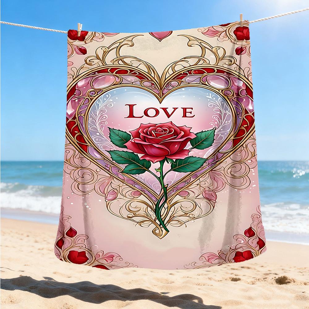 1pc Heart Love Rose Outdoor Flannel Blanket Soft All Season Polyester Throw , Perfect for Picnics & Travel , Picnic Accessory