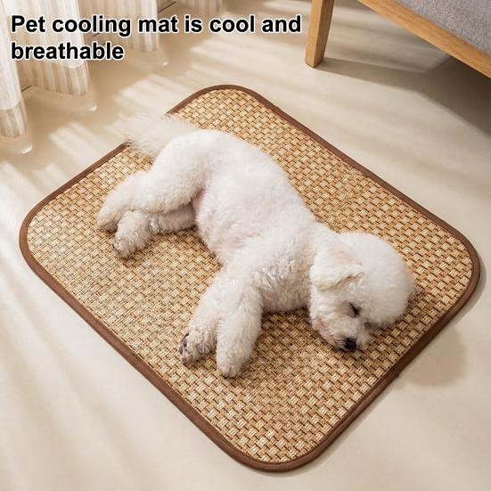 Summer Cool Mat for Pets Scratch-Resistant Wear-Resistant Large Breathable Natural Rattan Cooling Mat Anti-Slip Pet Bed