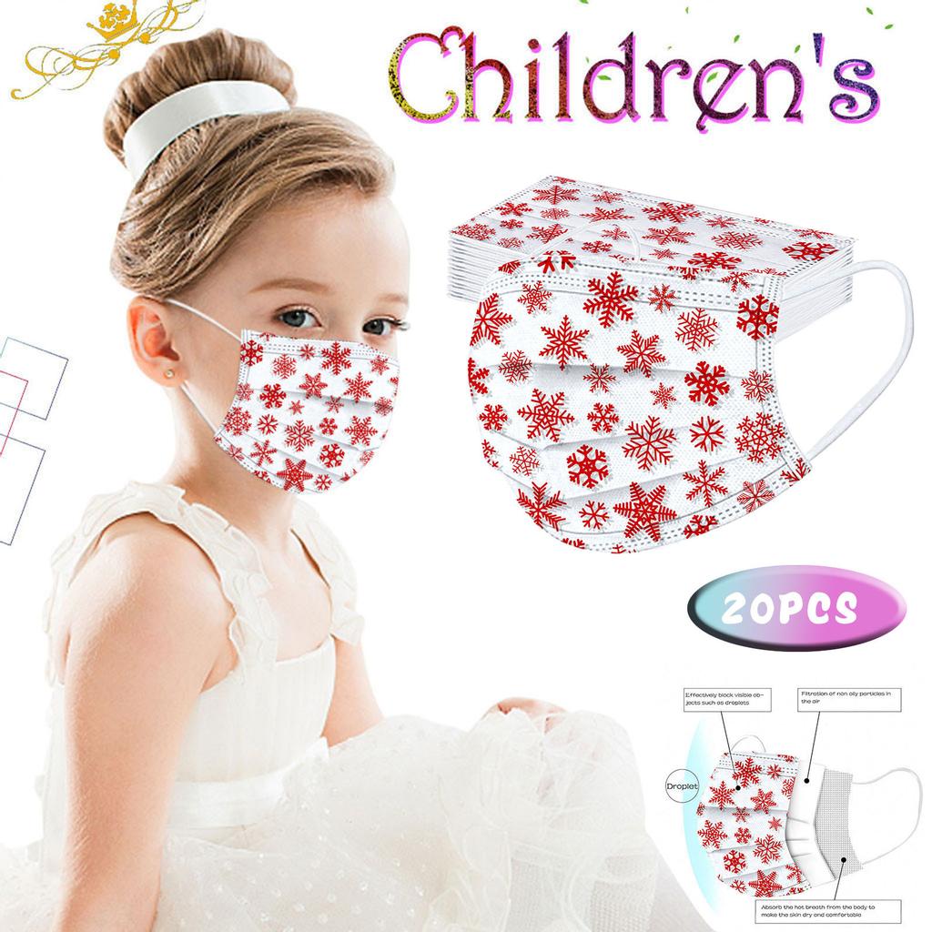 20PC Children'S Christmas Printed Mask Disposable Protective Face Mask