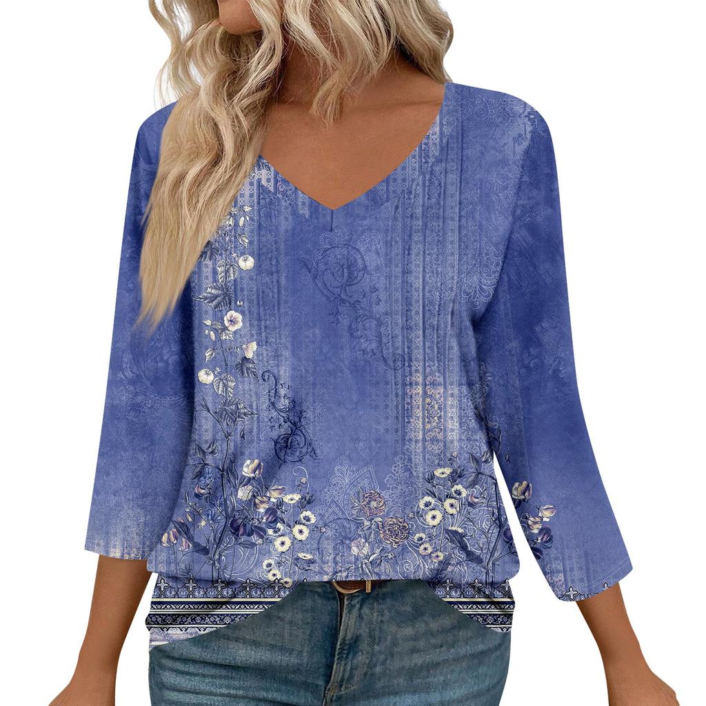 Damenmode Lässige 3/4-Ärmel-Oberteile Plissee-Modekleidung T-Shirt-Oberteile