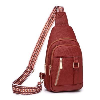 Crossbody Brusttasche Für Frauen Trend Stickerei Schultergurt Bauchtasche Weiblich Outdoor Sport Mehrere Taschen Leder Rot Tagesrucksack