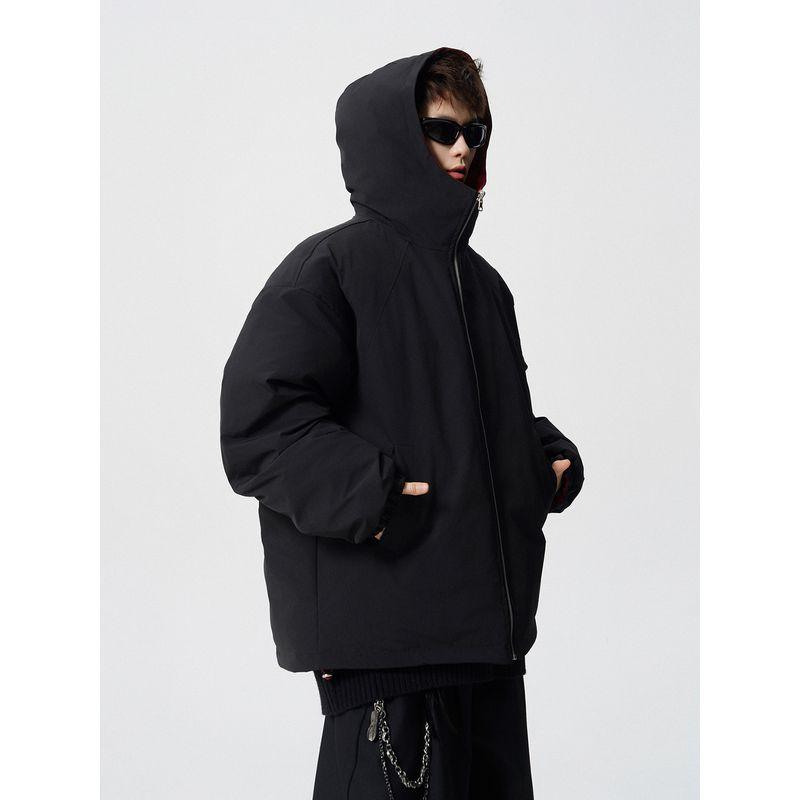 51 Hip-Hop Winter Trendy Solid Color Hooded Cotton Jacket for Men Vibe American Retro Thick Loose Couple Cotton Coat