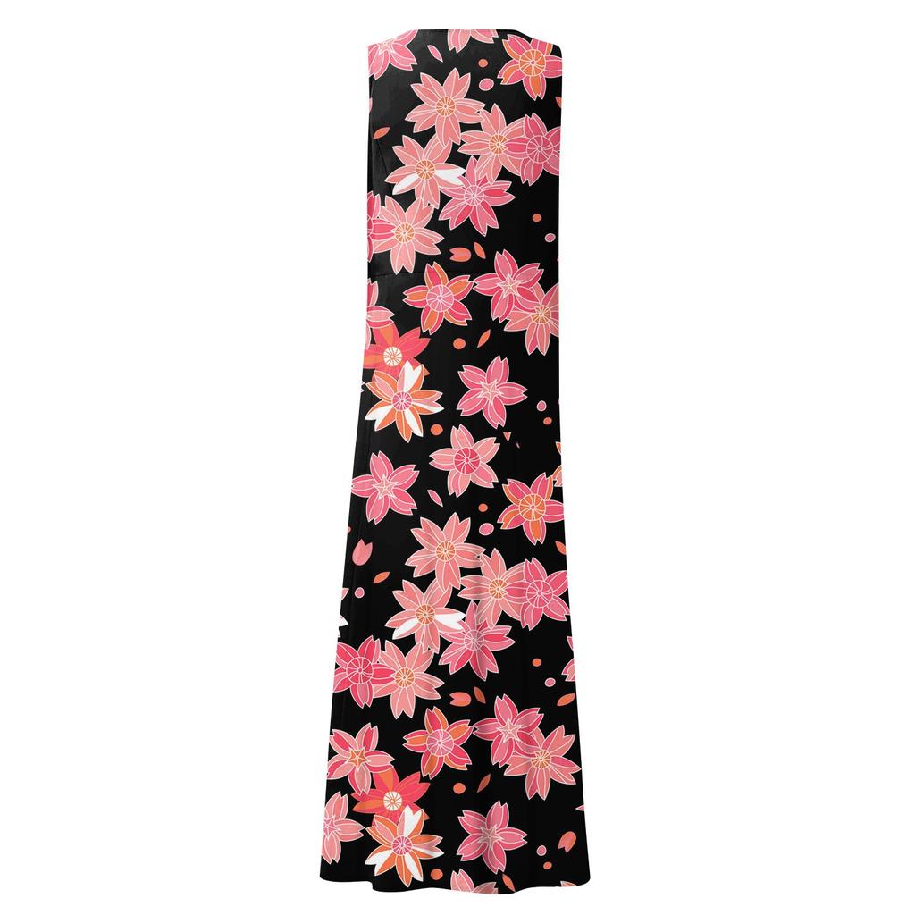 Women's Casual Comfortable Floral Print Sleeveless Cotton Pocket Dress
