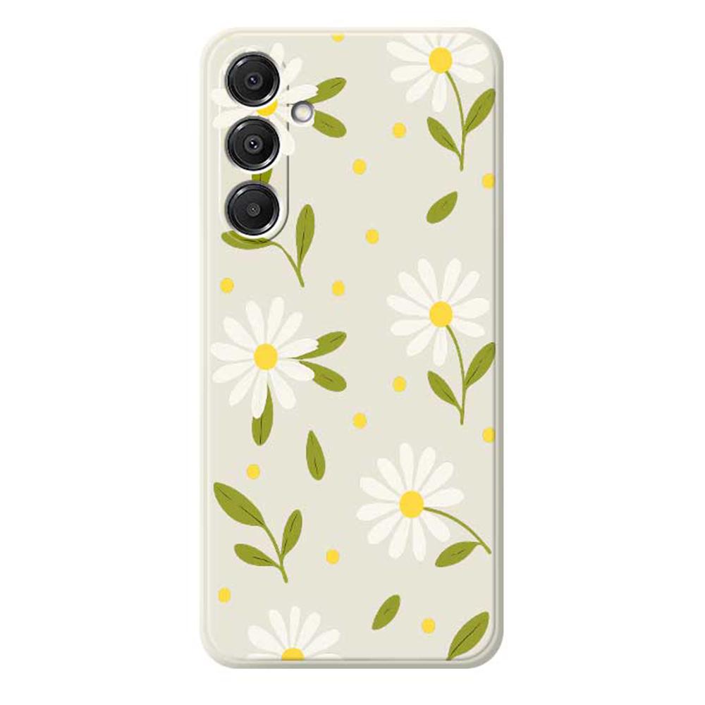 For Samsung Galaxy A16 5G/4G Case White Flowers Green Leaves Pattern Printing Straight Edge TPU Phone Back Cover