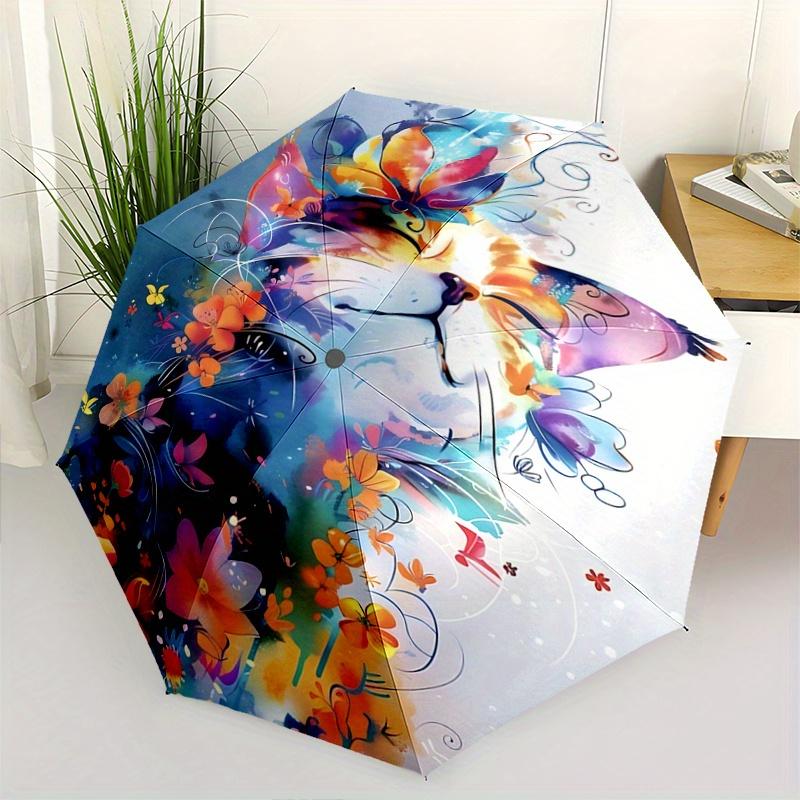 

1pc Colorful Elements Cat Automatic Opening and Closing Umbrella - Lightweight 3-Fold Design, Suitable for Fans, Travel, Daily Use - Officia