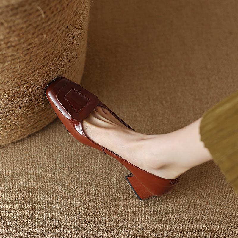 Moda NUOVO Autunno/Primavera Scarpe Décolleté da Donna Scarpe in Vera Pelle per Donna Punta Quadrata Tacco Grosso Scarpe Casual Basse Slip-On Scarpe Quotidiane