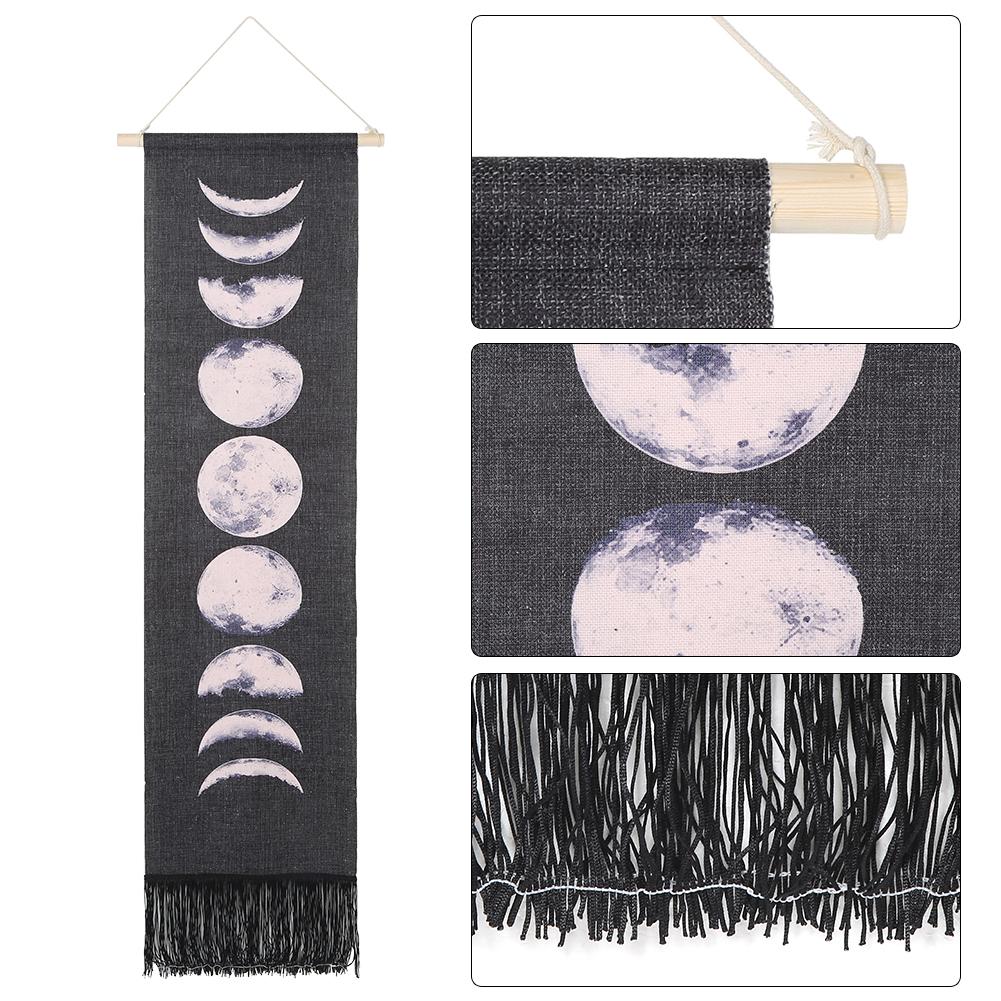 Hanging Moon Lunar Print Pattern Wall Tapestry Display Dorm Home DecorationBlack