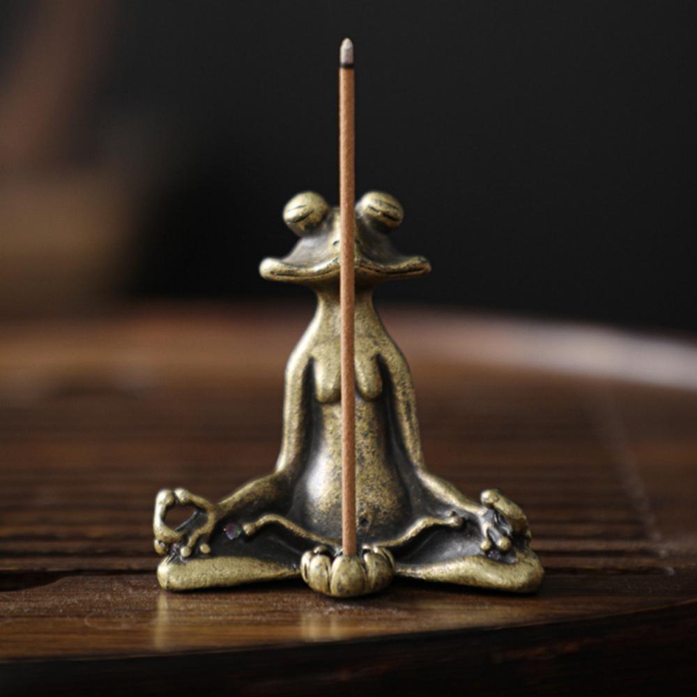 Brass New Frog Incense Burner – Vintage Zen Buddhist Frog Statue Copper Animal Sculpture Meditation Trinket Home Desktop Decoration