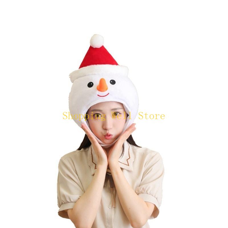 KX4B Plush Snowman Headgear Christmas Hat for Adults Warm Winter Festives Accessory Comfortable Santa Costume Headgear