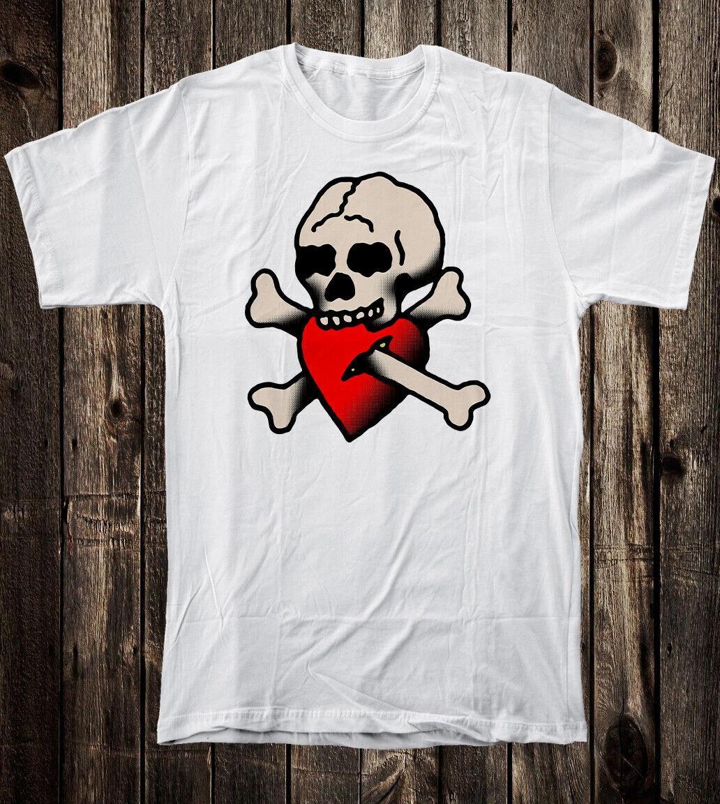 Retro Tattoo Tee T shirt Vtg Art American Traditional Skull and Heart M