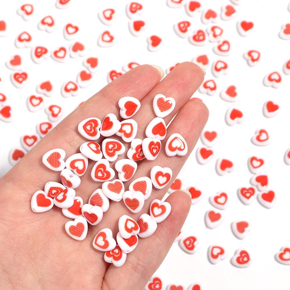 100pcs/lot Acrylic Heart Beads Red Series 8mm Spacer Loose Love Bead for Jewelry Making DIY Necklace Bracelet Accessories