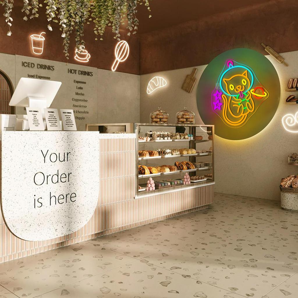 Boba Tea Cat Neon Sign for Wall Decor Cute Anime Led Light Sign for Kids Bedroom Dimsum Store Cofes Bar Milk Tea Shop