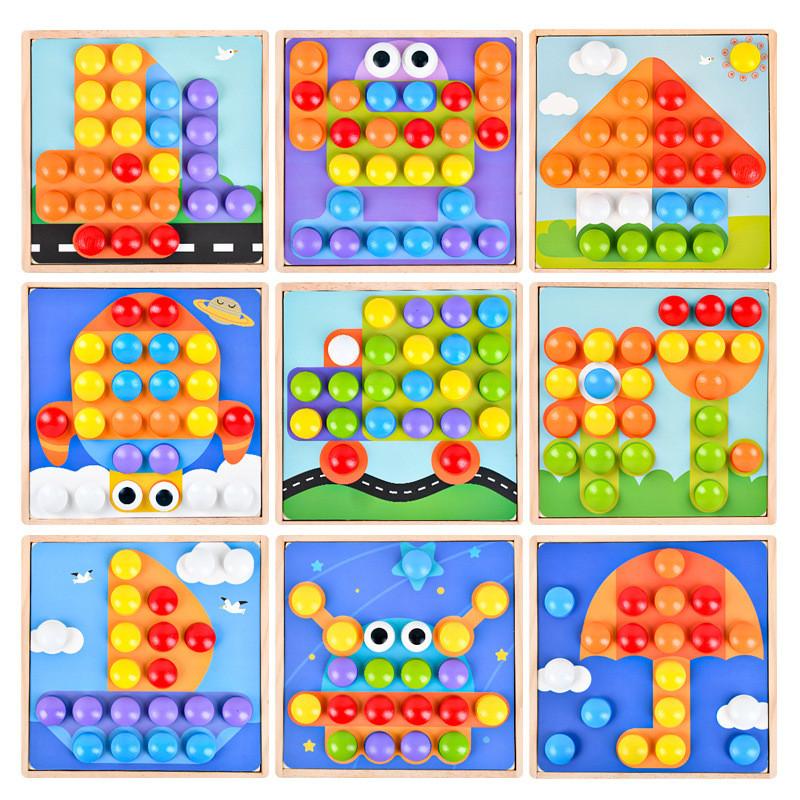 Wooden Puzzle Shape Board With Mushroom Pins For Learning And Development Brain