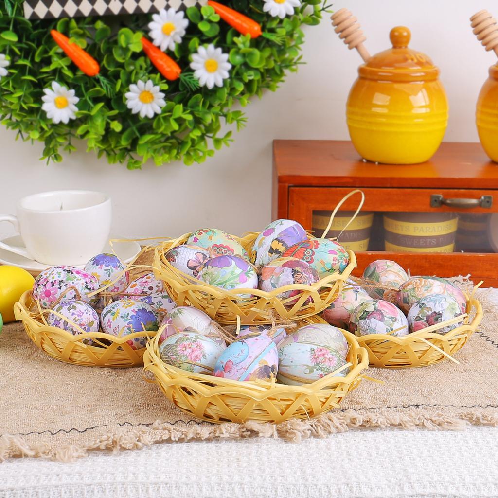 Easter Egg Pendant Diy Woven Basket Painted Egg Decoration Resurrection Egg Flower Basket Prop Ornament