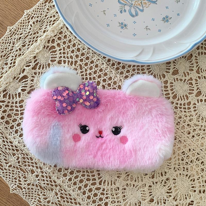 Colorful Pencil Case Plush Pencil Cases For Girls Trousse Cute Bow Kalemlik School Supplies Pencil Pouch