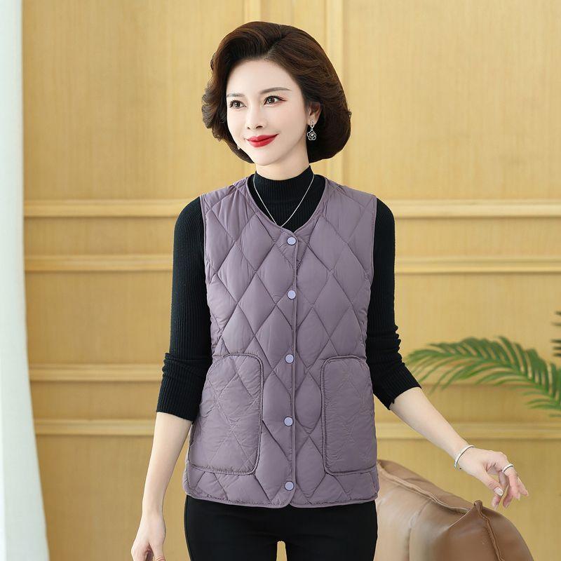 Middle Aged Women's Autumn Fashion Mother's Winter Lightweight Sleeveless Waistcoat Jacket