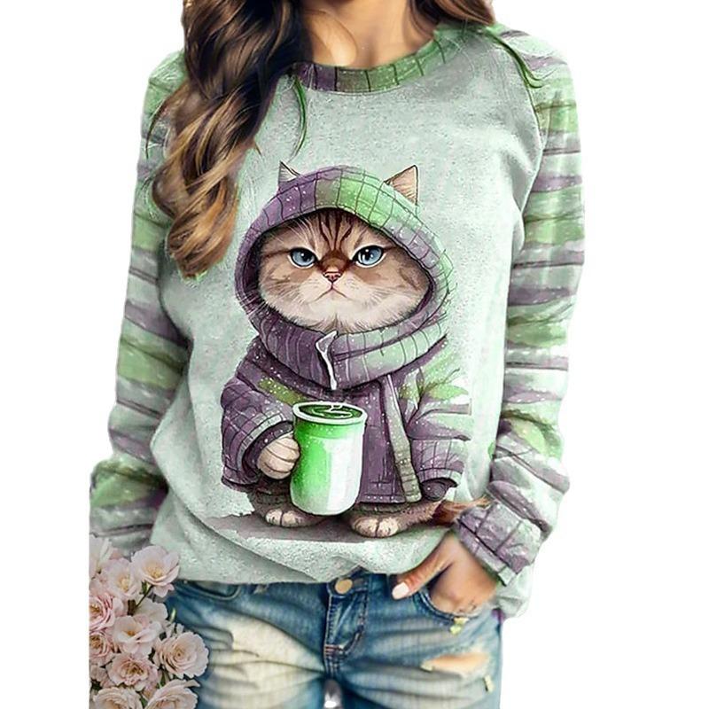 Women's Round Neck Hoodie with Cat Shoulder Insertion Autumn Winter Cashmere Women's Clothing Hoodie