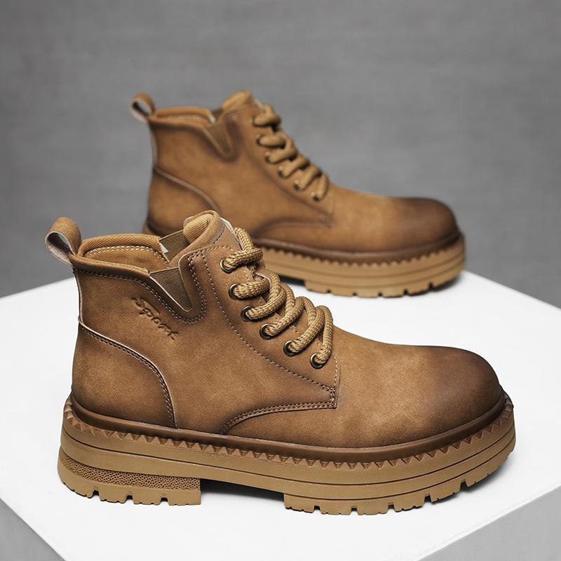 Martin boots autumn high-top British wind locomotive white leather boots casual sports thick-soled heightening boots