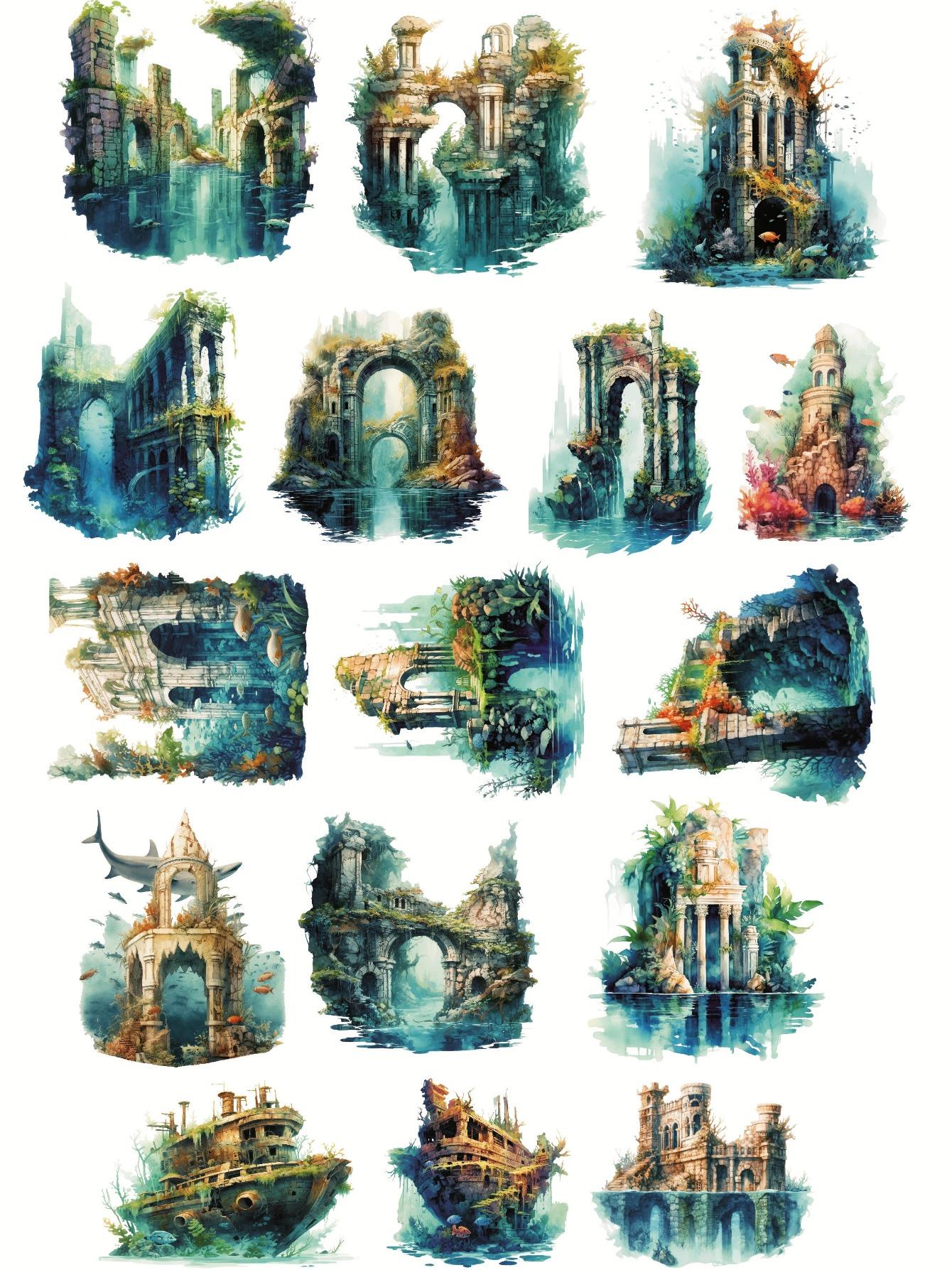 

Stickers Submarine archaeological sites and relics Decorative DIY Craft Photo Albums Planner Journal Scrapbooking Stationary білий