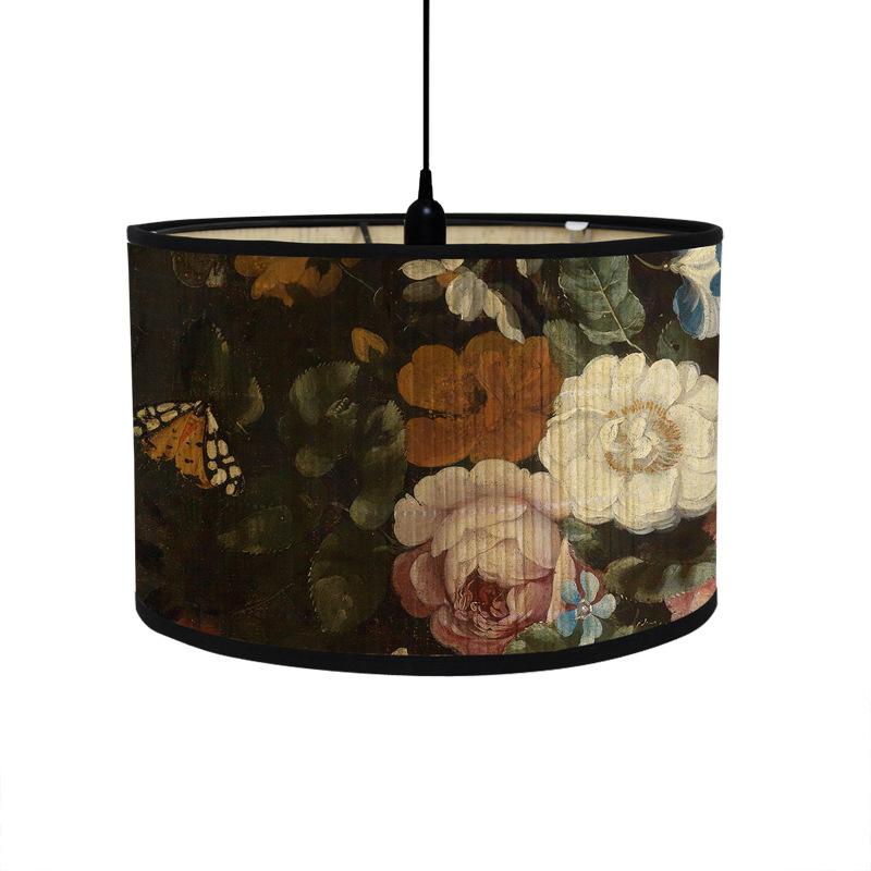 Retro Style Flower Printing Lampshade Japanese Style Homestay Decor Bamboo Art Chandelier Light Cover Chandelier Wall Lamp Shade
