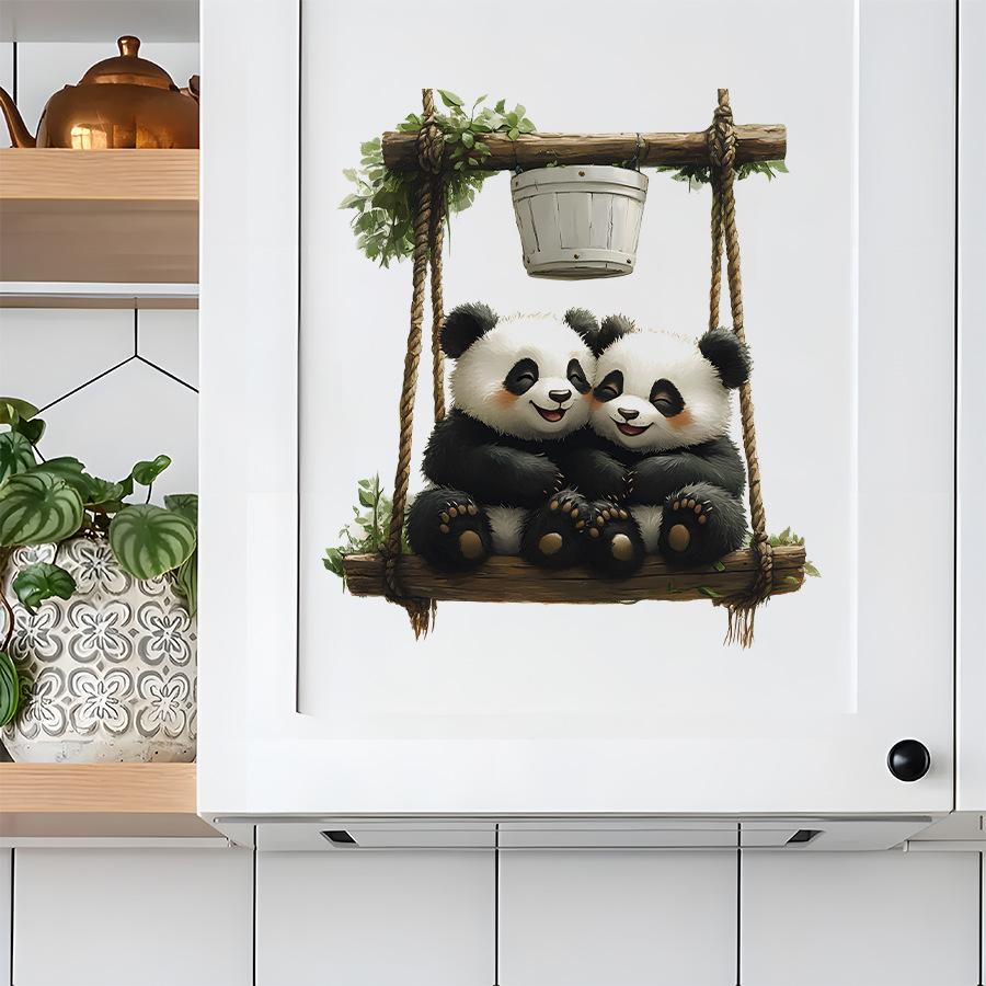 Cute Panda on a Swing Self-Adhesive Wall Stickers, Decor for Bedroom Kitchen Fridge Bathroom Toilet Decoration