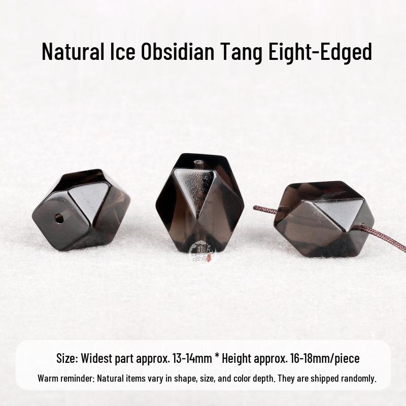 Tang Dynasty Eight-Edged Silver-Obsidian Spacer Beads for DIY Bracelets – Natural Crystal Luck Jewelry Accessory