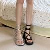 Nai Pai French Stunning Sandals Fairy Style with Skirt Bow Cross Strap Open Toe Coarse Heel Beach Roman Shoes