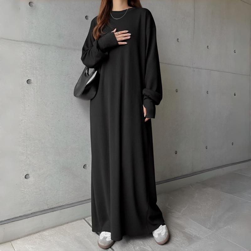 2025 Korean Style Long Sleeve Casual Sweatshirt Dress for Women – Loose, Slimming, Over-the-Knee Design.