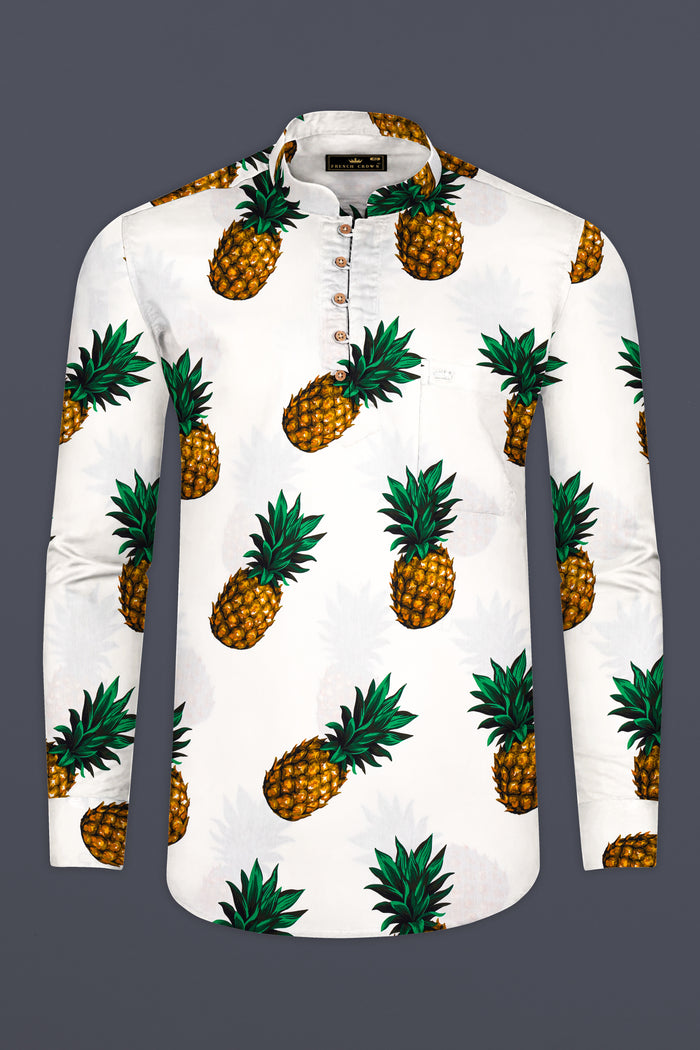 Премиальная хлопковая рубашка-курта кремового цвета с принтом ананасов 40