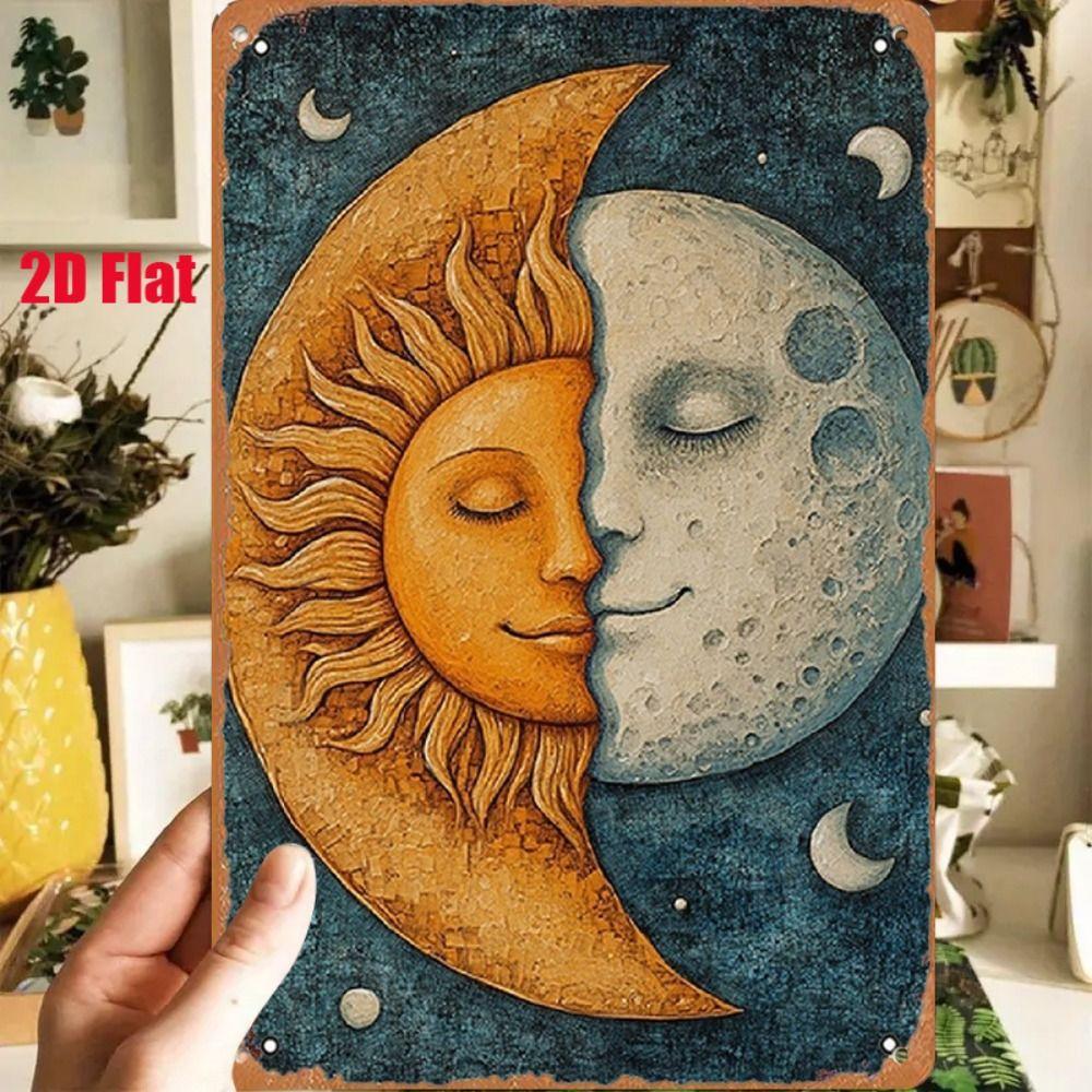 Vintage Sun Moon Boho Metal Wall Art 20x30cm Home Decor Tin Sign