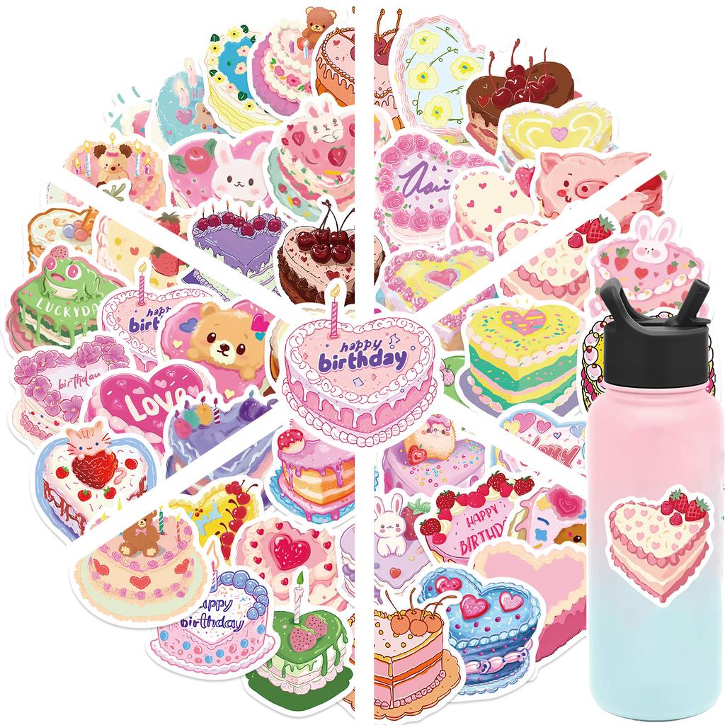 50 Cartoon Heart-shaped Cake Stickers Decorate Laptop Suitcase DIY Waterproof Stickers