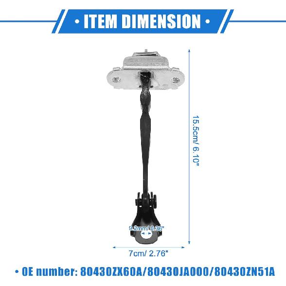 2 Pcs Door Check Stop Strap No.80430ZX60A/80430JA000/80430ZN51A for Nissan Altima 2007-2012, Durable Metal Silver Tone Front