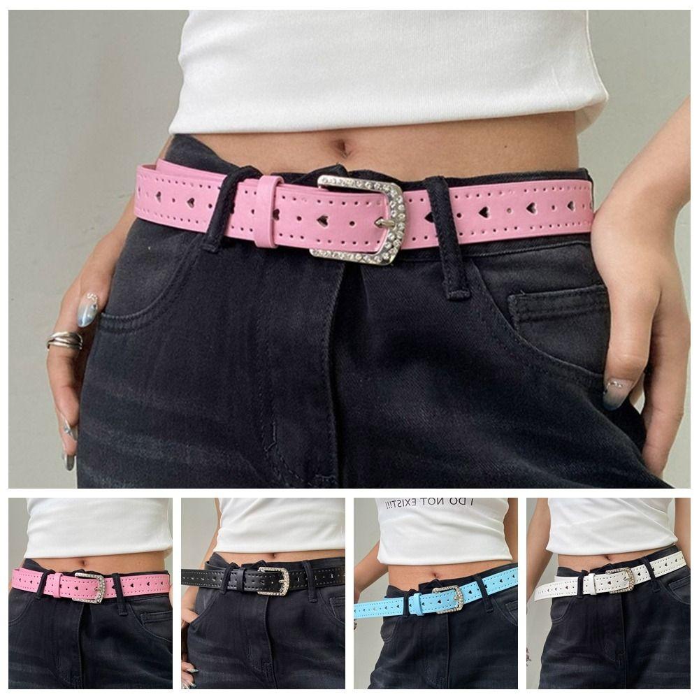 Love Heart Y2K Wide Belt Jeans Decor PU Leather Waistbands Retro Rhinestone Waist Belt  Ladies
