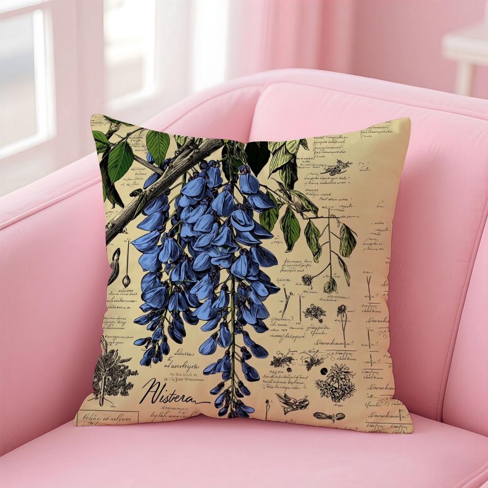 Wisteria Magazine Print Cushion Cover Linen Pillowcase Cover Soft Decor for Sofa Home Room