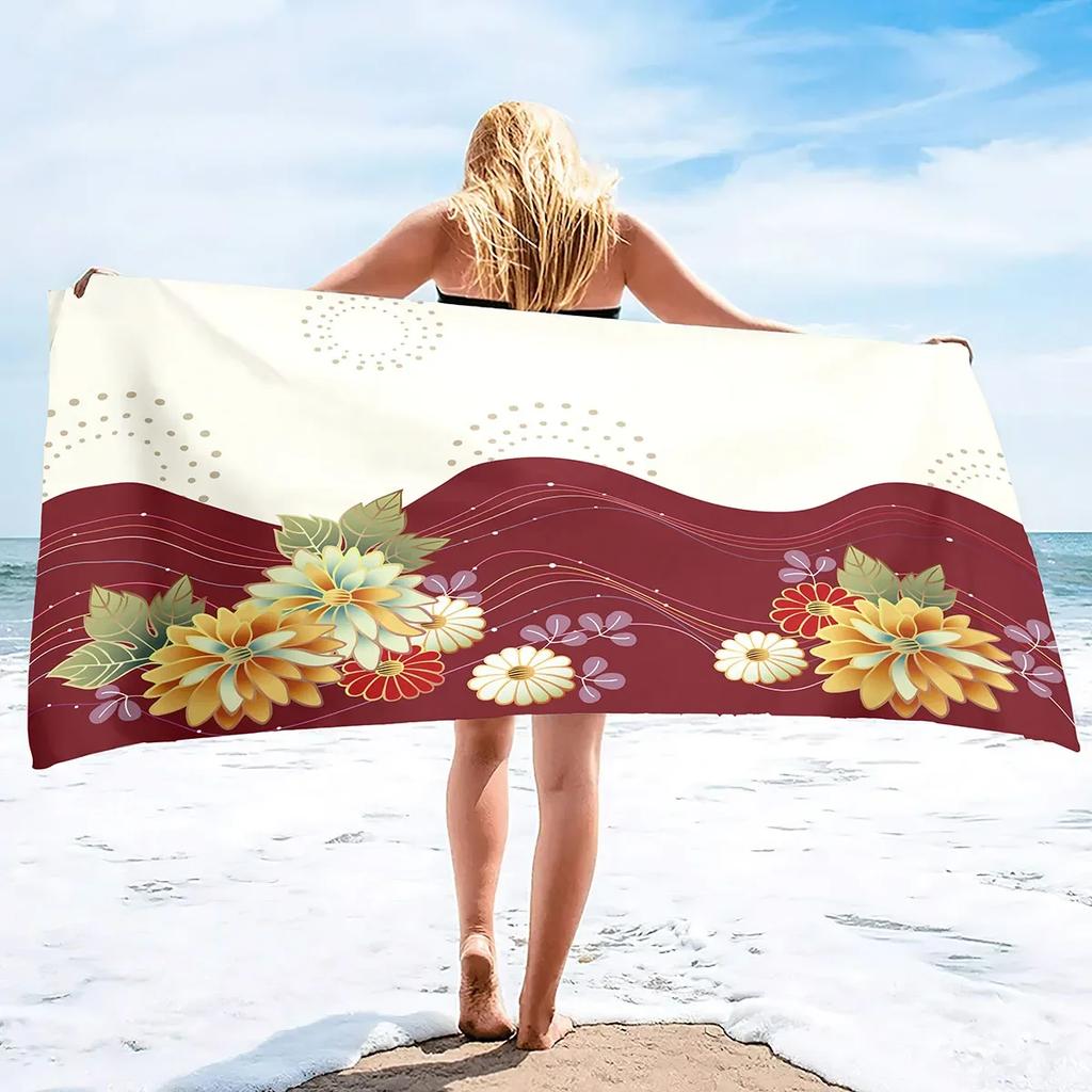 Microfiber Flowers Daisy Rose Beach Towel Blanket,Sand Proof Swimming Floral Flowers Bath Pool Towel for Travel Camping Sport