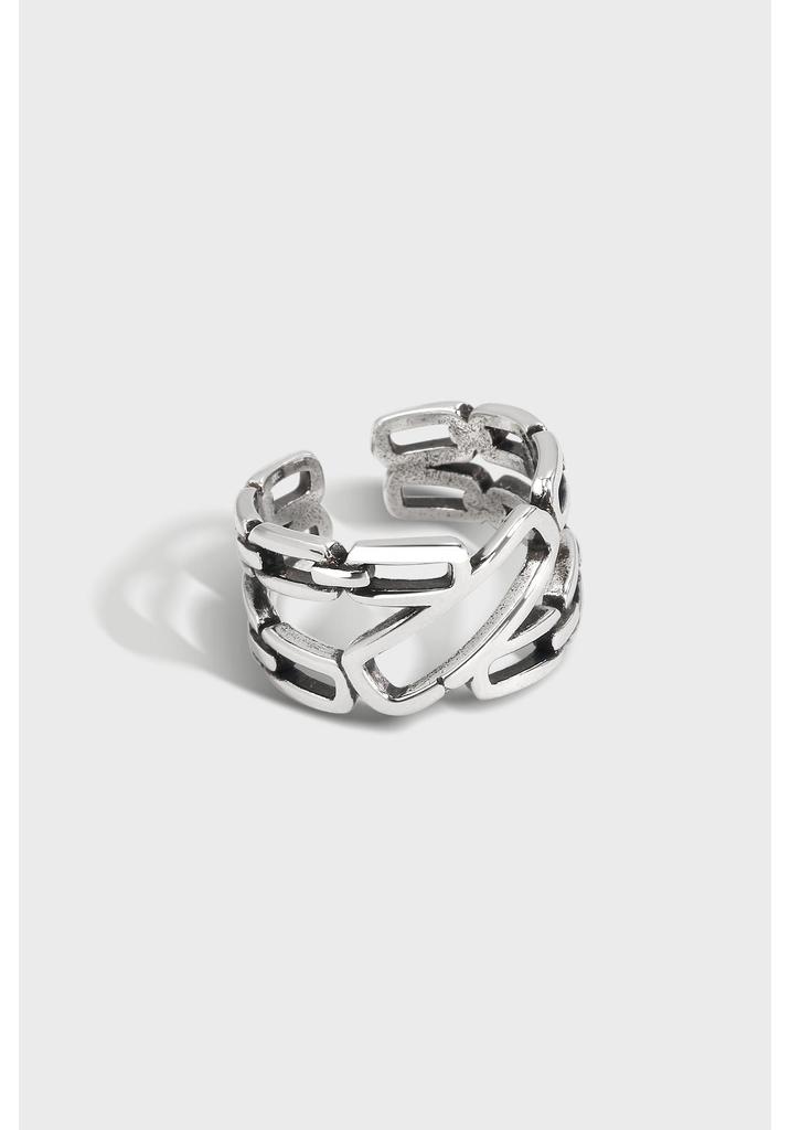 Retro Blackened S925 Sterling Silver Thai Hollowed-Out Ring for Women - High-End European Style
