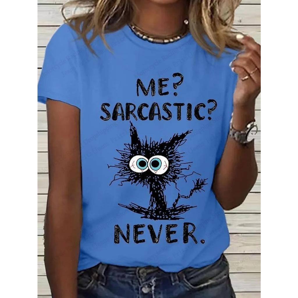 Summer women's cute cat 3D printed T-shirt women's fashionable round neck short sleeved T-shirt animal top T-shirt clothing