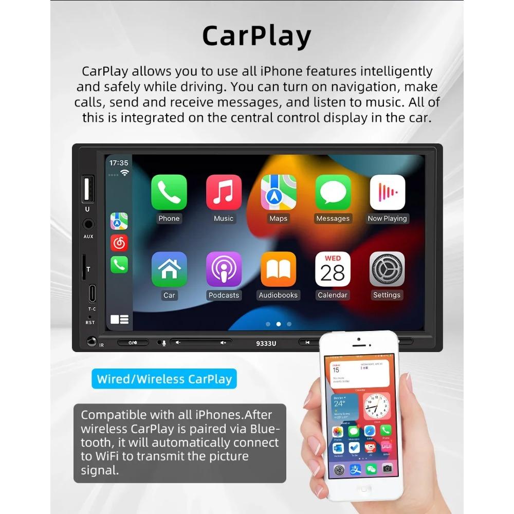 TOYOUSONIC 2 Din Autoradio Car Radio USB TF FM BT Type-C Carplay Android Auto Audio 7 Inch Touch Screen MP5 Multimedia Player