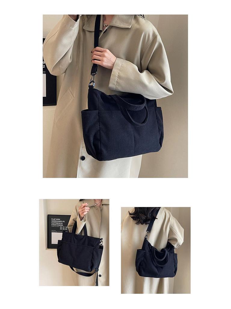 Women's Large-Capacity Corduroy Tote - Versatile Crossbody, Shoulder, Handbag for Commuting and Casual Use