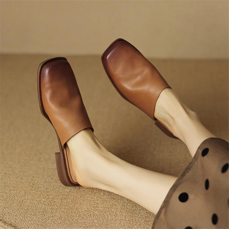 Fashion 2025 Summer Women Shoes Mules Shoes for Women Square Toe Slippers Women Chunky Heel Cover Toe Slippers Shoes Zapatos De Mujer