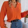 GMXIA Women's Fashion Casual Solid Color Autumn Winter Long Sleeve Lapel Loose Plaid Knit Pullover