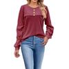 Autumn Winter Round Neck Solid Pullover T-shirt Women Vintage Long Sleeve Buttons All-match Patchwork Tee Top