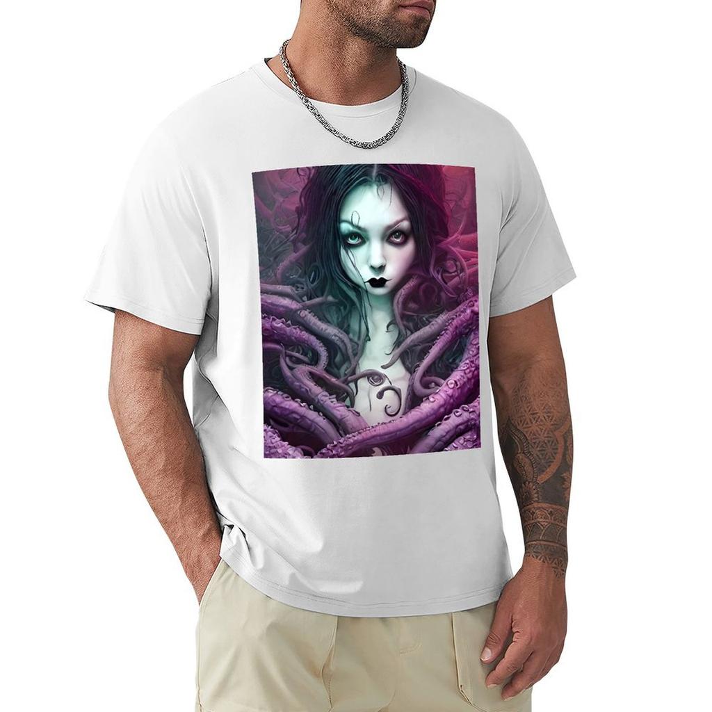 A Beautiful Gothic Girl With Purple Tentacles Wrapped Around Her In A Cthulhu Loving Embrace T-Shirt